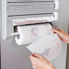 Load image into Gallery viewer, Kitchen Organizer 6 in 1 Aluminum Film Cutter Plastic Wrap Tissue Paper Storage Rack Wall Hanging Spice Jar Holder Rack