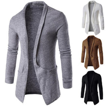 Load image into Gallery viewer, Classic Men Sweater Open Stitch Fashion Cardigan Autumn Winter Long Sleeve Lapel Neck Sweaters Cardigan Grey Outwear Men Clothes