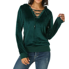 Load image into Gallery viewer, 2018 Autumn Women Hoodie Sweatshirt Velvet Female Clothes Sexy Lace Up Hollow Long Sleeve Causal Pullovers Tops Shirts Plus Size