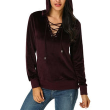 Load image into Gallery viewer, 2018 Autumn Women Hoodie Sweatshirt Velvet Female Clothes Sexy Lace Up Hollow Long Sleeve Causal Pullovers Tops Shirts Plus Size