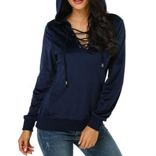 Load image into Gallery viewer, 2018 Autumn Women Hoodie Sweatshirt Velvet Female Clothes Sexy Lace Up Hollow Long Sleeve Causal Pullovers Tops Shirts Plus Size