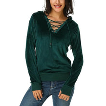 Load image into Gallery viewer, 2018 Autumn Women Hoodie Sweatshirt Velvet Female Clothes Sexy Lace Up Hollow Long Sleeve Causal Pullovers Tops Shirts Plus Size