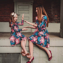Load image into Gallery viewer, Mom&Me Lady Three Quarter Floral Print Dress Family Outfits Clothes