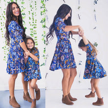 Load image into Gallery viewer, Mom&Me Lady Half Sleeve Floral Print Dress Family Outfits Clothes