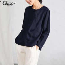 Load image into Gallery viewer, Celmia Plus Size Tops Women Retro Linen Blouses 2019 Spring Autumn Long Sleeve Shirts Button Casual Loose Split Blusas Mujer 5XL