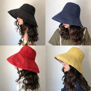 Sun hat summer female solid color big hat Japanese basin hat tide cloth hat sun hat sunscreen folding