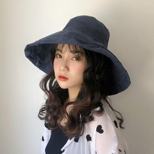 Sun hat summer female solid color big hat Japanese basin hat tide cloth hat sun hat sunscreen folding