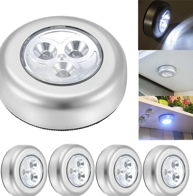 3 LED Mini Touch Light Night Lights Wireless Stick-on Cabinet Lights Outdoor Car Lamp Hanging Wall Lamps Kitchen Wardrobe 3 pc