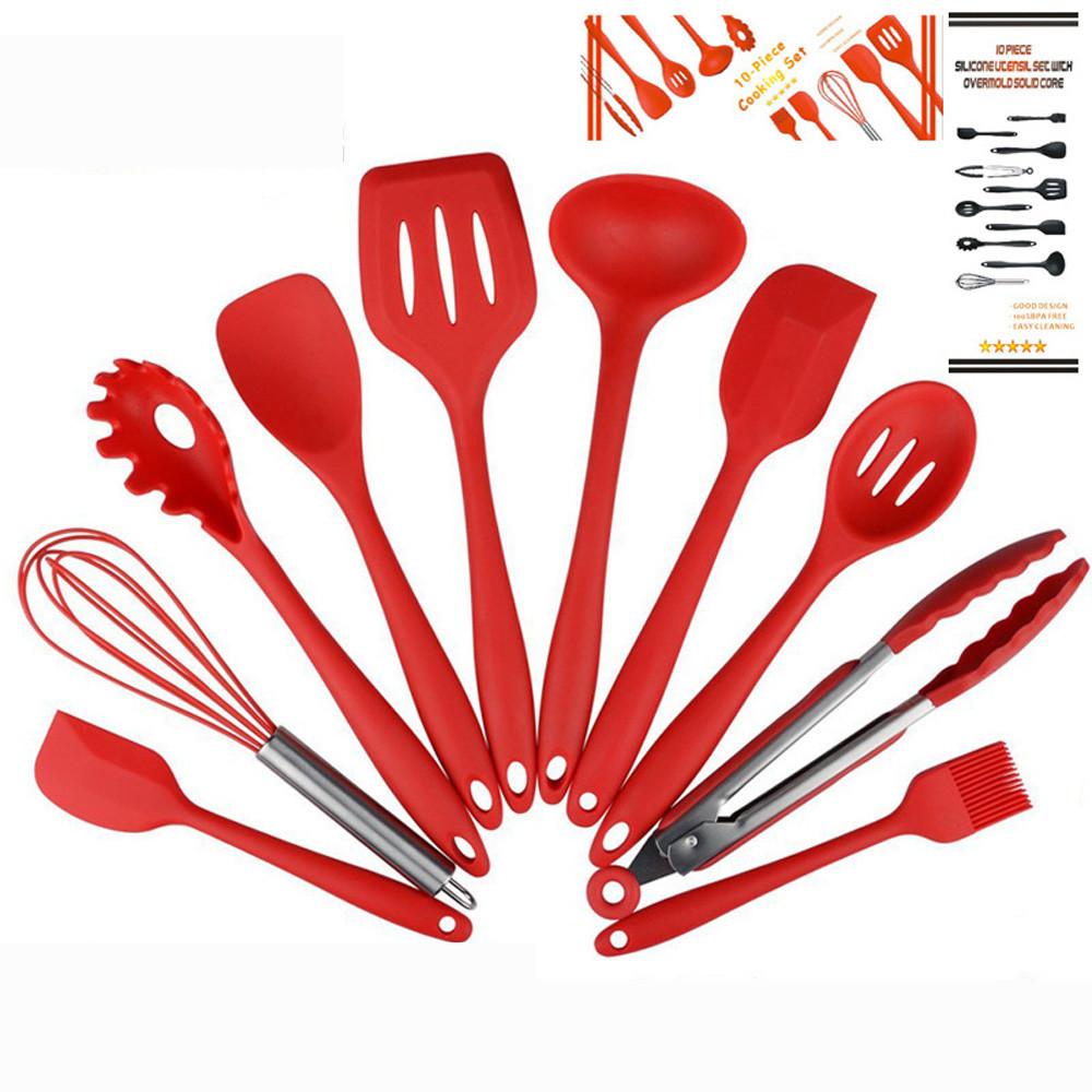 Set of 10pcs Silicone Kitchen Cooking Utensils Premium Heat Resistant and Non-Stick Kitchen Baking Tools