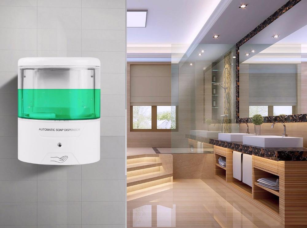 New Battery Powered 600ml Wall-Mount Automatic IR Sensor Soap Dispenser Touch-free Kitchen Soap Lotion Pump for Kitchen Bathroom