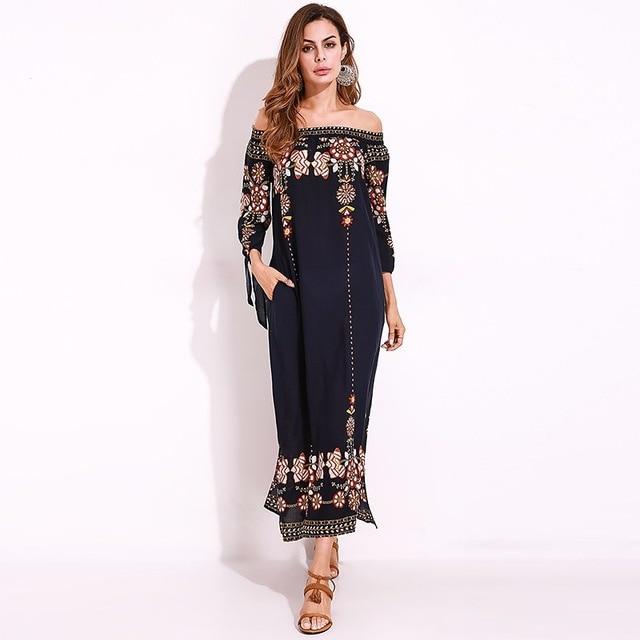 Floral Maxi Long Dress Slash Neck Fashion Elegant Vestidos 5XL Casual Party Sexy Shift Dresses Long Sleeve Clothes Plus Size New