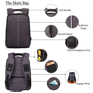 Adjustable Unisex USB Charging Anti Theft Backpack