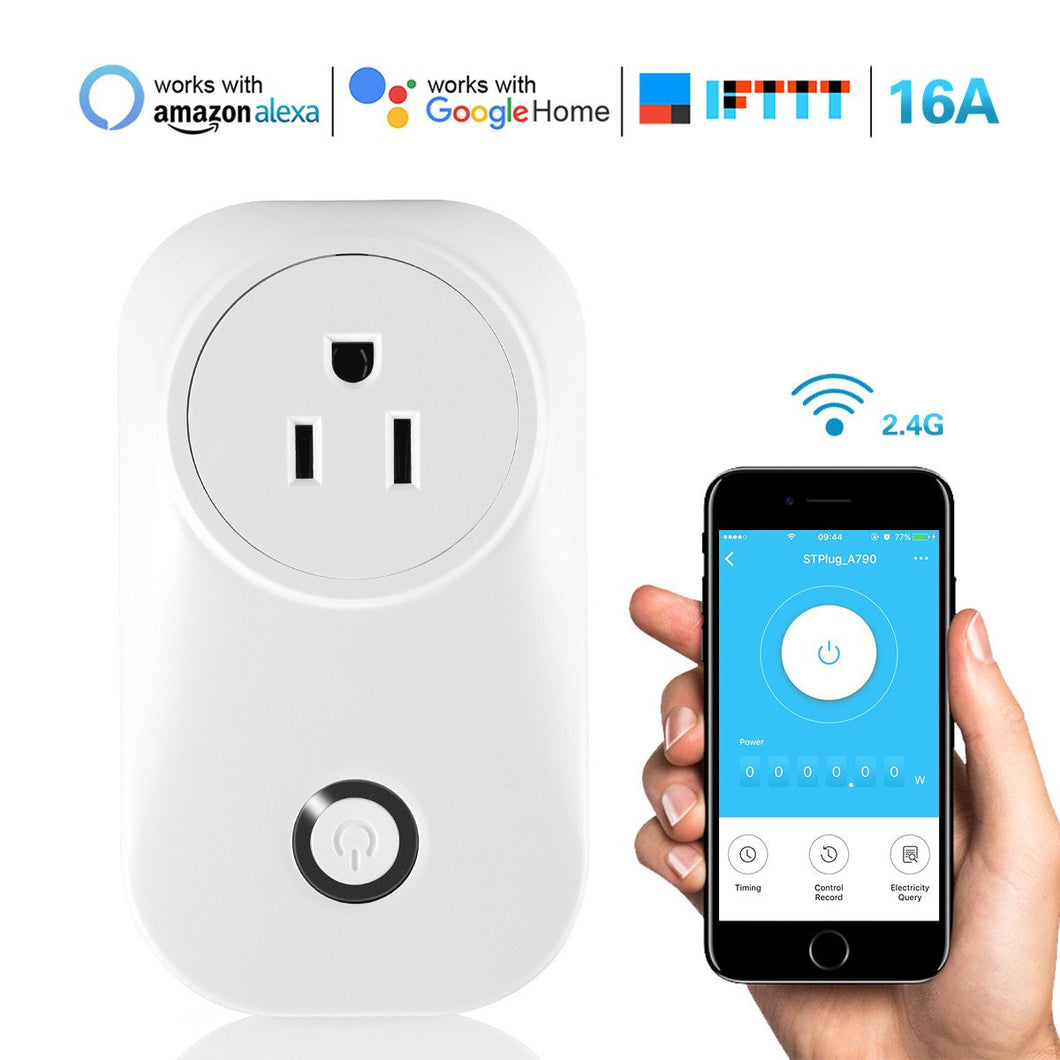 Wireless 16A WiFi Smart Socket Outlet Mobile Remote Control Compatible with Alexa Google Home IFTTT Voice Control Support Power Monitoring Timier Electricity Query