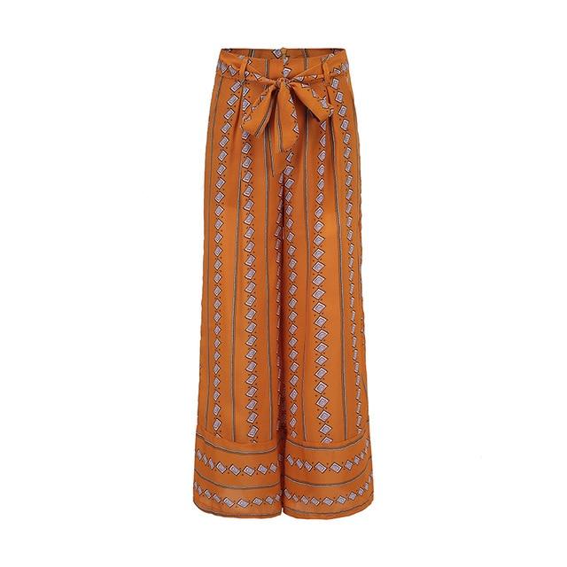 Print Wide Leg Pants Women Casual Pants Trousers High Waist Tie Belt Beach Summer Pants Female Clothes Pantalon Palazzo Pant