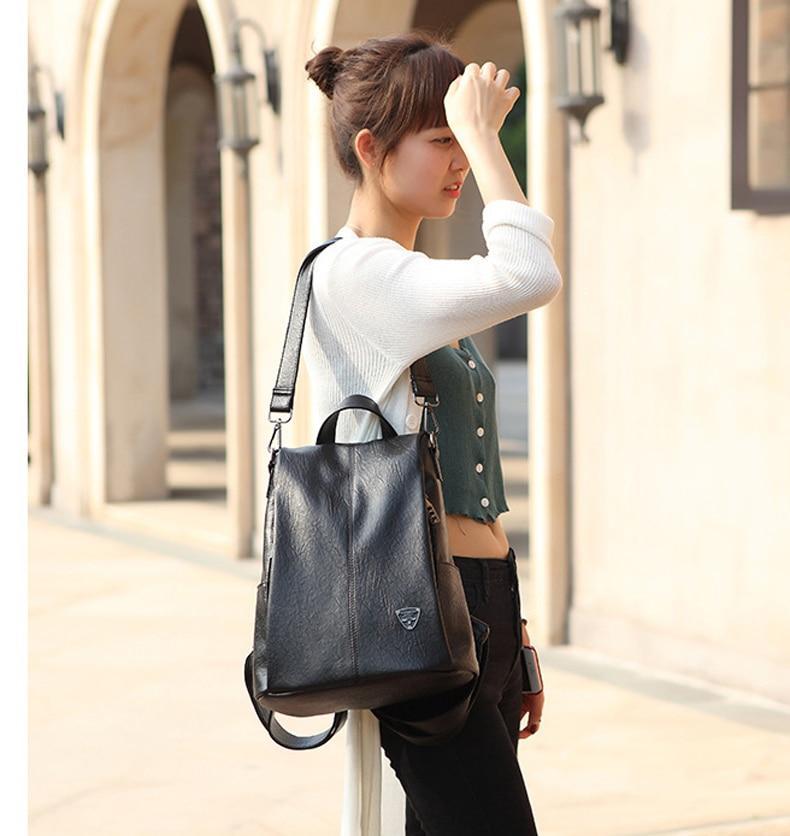 Women's Leather Anti Theft Backpack
