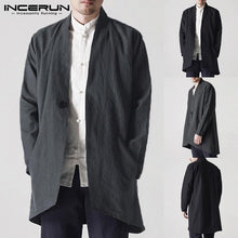 Load image into Gallery viewer, Retro Chinese Style Men&#39;s Jackets Coat Cardigan Long Jackets Cardigan Vintage Windbreaker Hombre Black Trench Autumn Men Clothes
