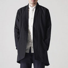 Load image into Gallery viewer, Retro Chinese Style Men&#39;s Jackets Coat Cardigan Long Jackets Cardigan Vintage Windbreaker Hombre Black Trench Autumn Men Clothes
