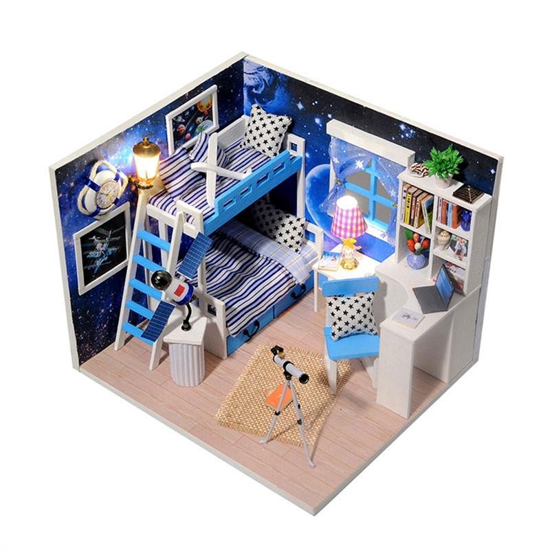 Mini DIY 3D Dollhouse Space Universe Wooden Doll House with Furnitures Assembly House Model Kids Toys Birthday Christmas New Year Children Girls Gift (Space Dream)