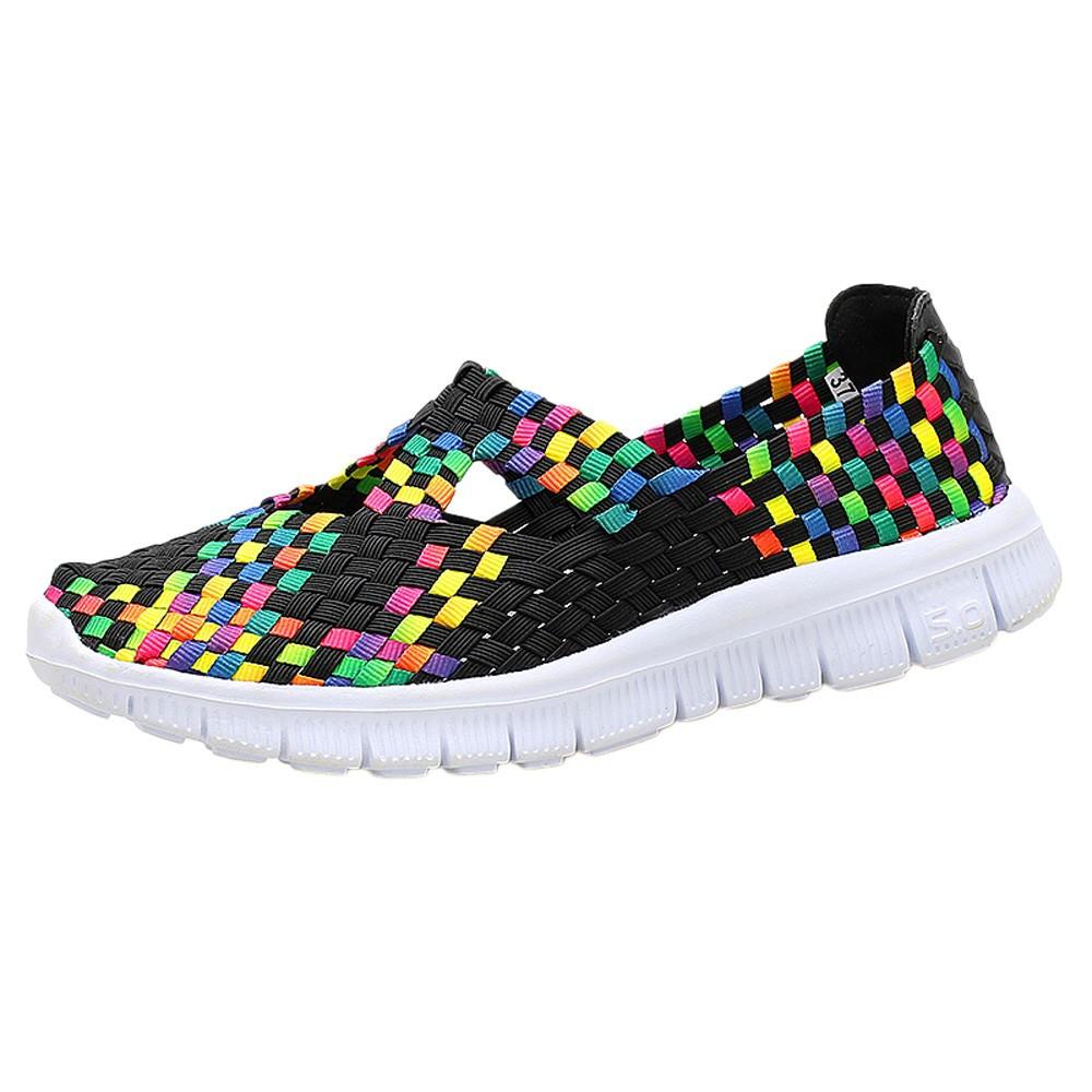 Fashion Women Flats Shoes Woven Breathable Shoes Casual Running Shoes