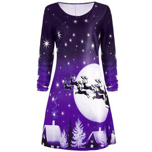 Female 2018 Casual Christmas Floral Dress Christmas Party Clothes Women Long Sleeve Twinkle Ladies Dresses Midi Dress Vestidos