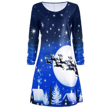 Load image into Gallery viewer, Female 2018 Casual Christmas Floral Dress Christmas Party Clothes Women Long Sleeve Twinkle Ladies Dresses Midi Dress Vestidos
