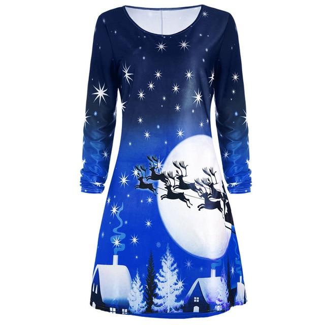 Female 2018 Casual Christmas Floral Dress Christmas Party Clothes Women Long Sleeve Twinkle Ladies Dresses Midi Dress Vestidos