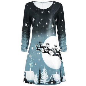 Female 2018 Casual Christmas Floral Dress Christmas Party Clothes Women Long Sleeve Twinkle Ladies Dresses Midi Dress Vestidos