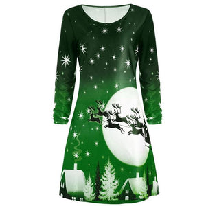 Female 2018 Casual Christmas Floral Dress Christmas Party Clothes Women Long Sleeve Twinkle Ladies Dresses Midi Dress Vestidos