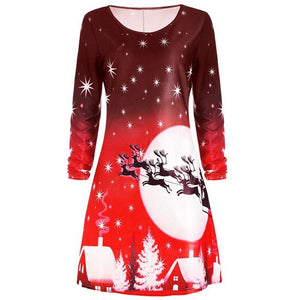 Female 2018 Casual Christmas Floral Dress Christmas Party Clothes Women Long Sleeve Twinkle Ladies Dresses Midi Dress Vestidos