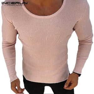 Fashion Muscle Tee Knited Men Sweaters Long Sleeve Slim Fitness Tops Clothes Jogger Tracksuit Hombre Camisa INCERUN Men Clothes