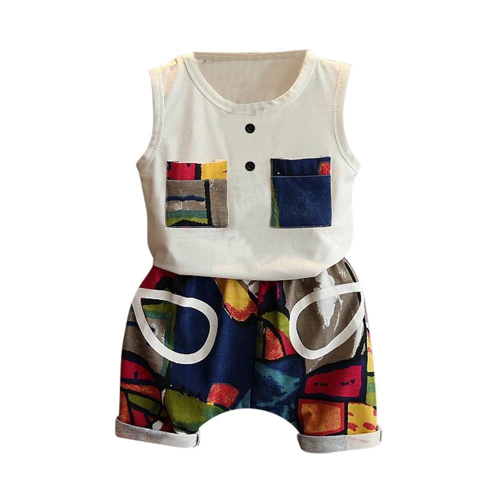 2PCS Toddler Kids Baby Boys Summer Outfit Clothes T-shirt Vest+Shorts Pants Set