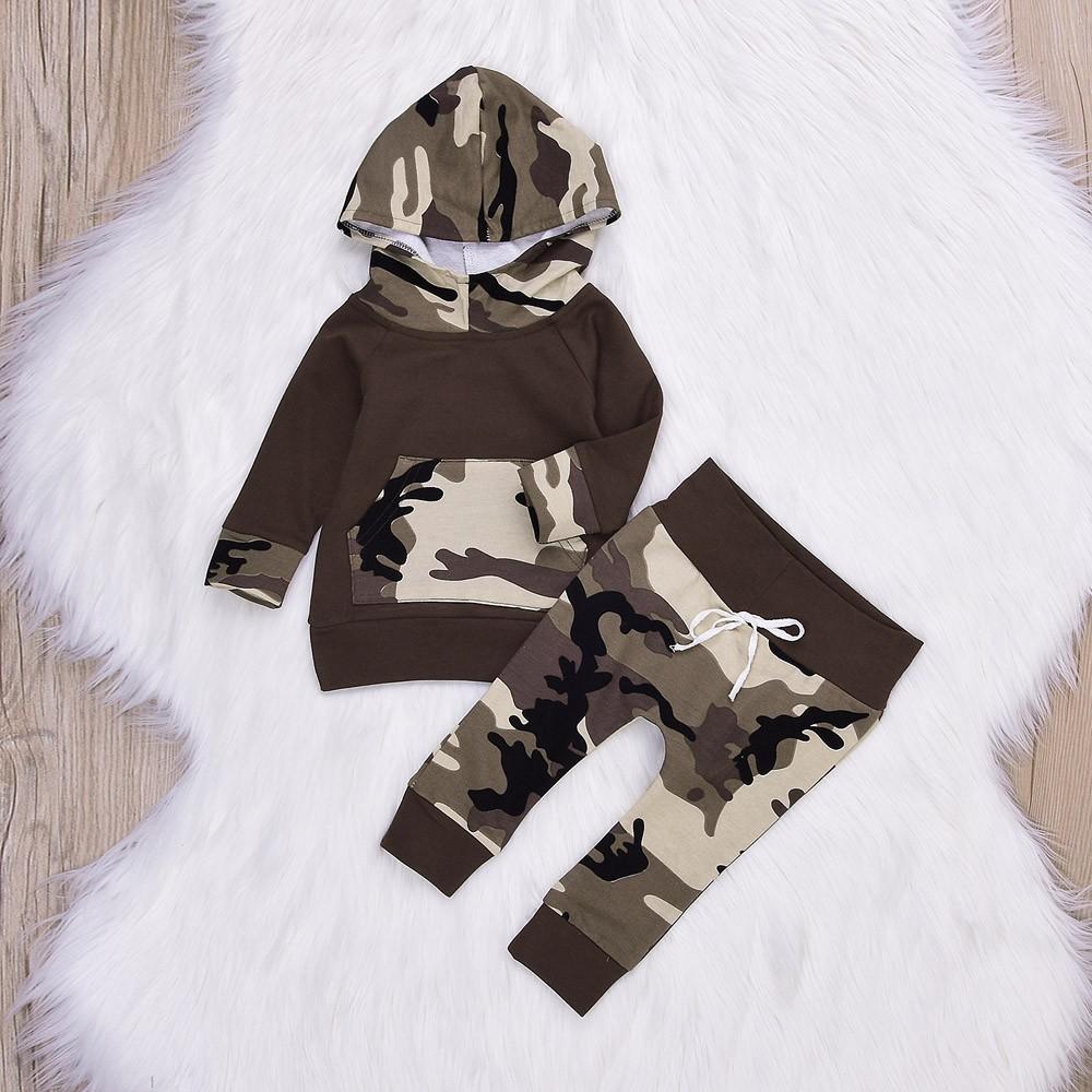Toddler Infant Baby Boys Girls Camouflage Hooded Pullover Tops Pants Outfits Set