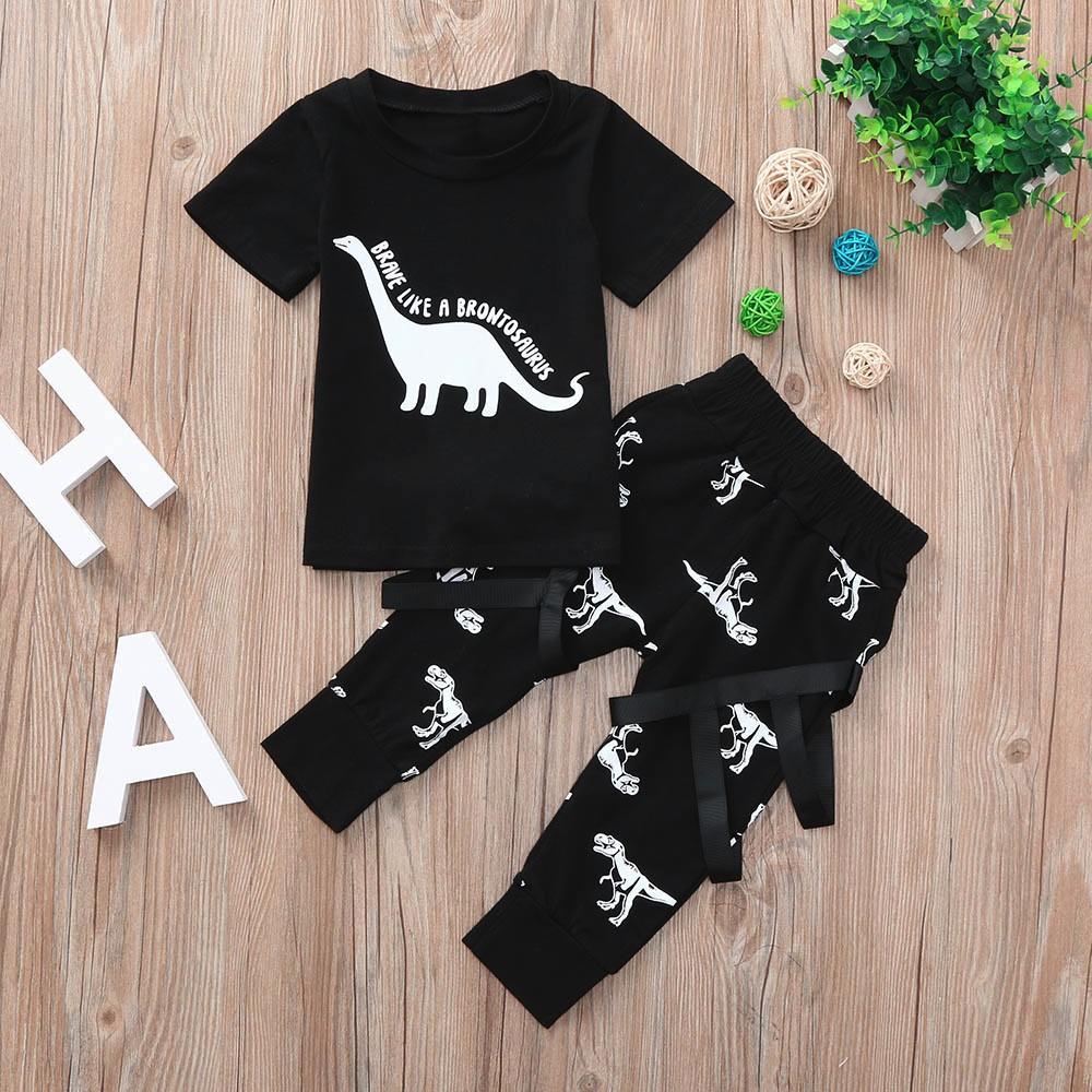 Toddler Baby Boys Cartoon Dinosaur Tops T-Shirt+Print Pants Sets Clothes Outfits
