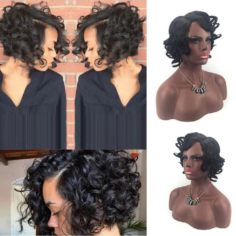 Brazilian Virgin Human Hair Short Bob Curly Full Lace Wig Lace Front Wig