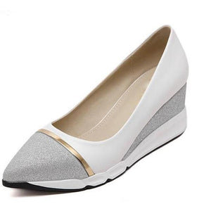 HEE GRAND Women's Wedges Pumps Women Slip-on Shoes Pointed Toe Woman Solid Shoes Slip-on Ladies Shoes 34-39 XWD6440