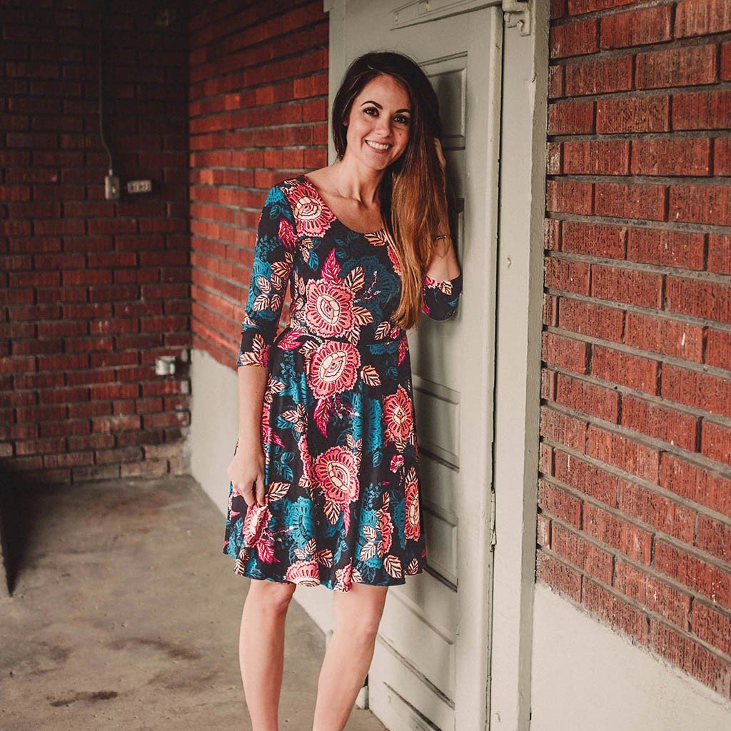 Mom＆Me Lady Three Quarter Floral Print Dress Family Outfits Clothes