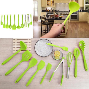 10Pcs/Set Silicone Kitchen Cooking Utensils Set Not Sticky Pot Heat Resistant Spoon Shovel Ladle Spatula Kitchenware Baking Tool