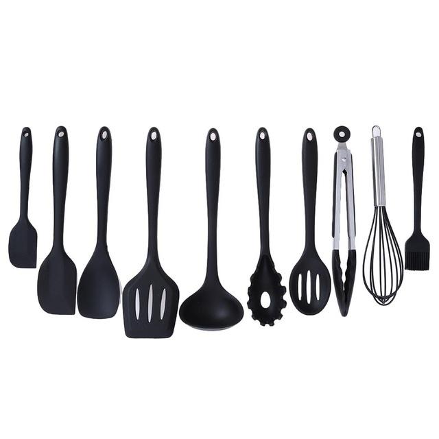 10Pcs/Set Silicone Kitchen Cooking Utensils Set Not Sticky Pot Heat Resistant Spoon Shovel Ladle Spatula Kitchenware Baking Tool